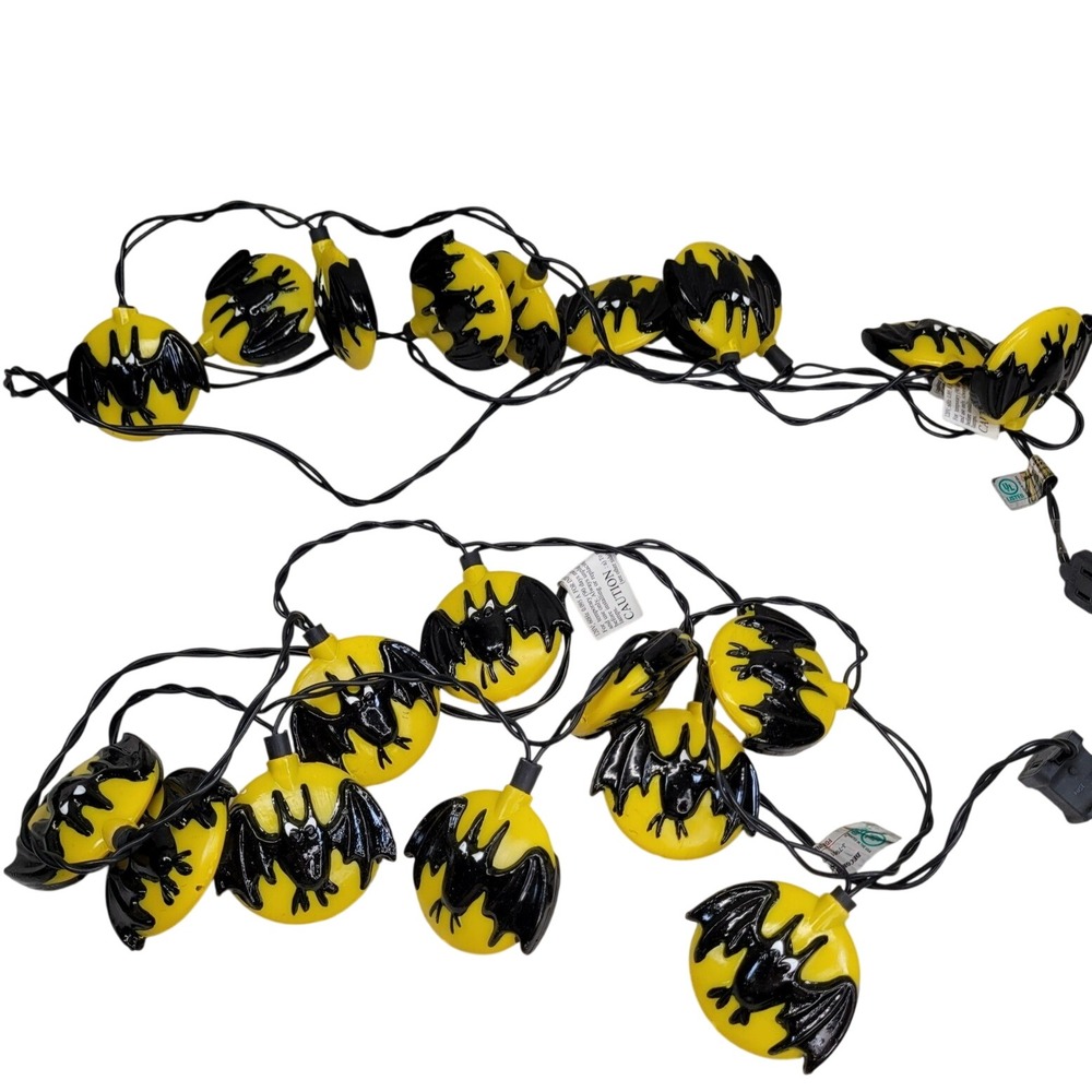 2 Halloween Bat String Lights Yellow Moon Black Spooky Decor Indoor Novelty